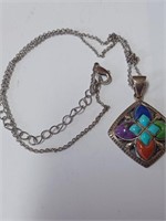 Marked 925 Multicolored Stone Pendant Necklace-