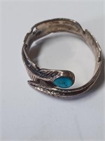 Marked 925 Turquoise Stone Leaf Ring- 3.0g
