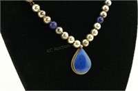 Silver & Lapis Lazuli Beaded Necklace & Pendant