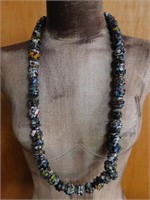 BLACK CANDY BEADED GLASS NECKLACE VINTAGE ANTIQUE