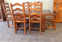 WOODEN DINING TABLE W/6 CHAIRS, 72" X 32"