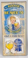 Vintage Pabst Blue Ribbon Beer Wood Bar Sign
