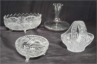 Group of crystal & glass candy/nut dishes & vase