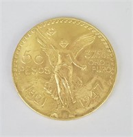 1821-1947 Fine Gold Mexican Fifty Peso Coin.