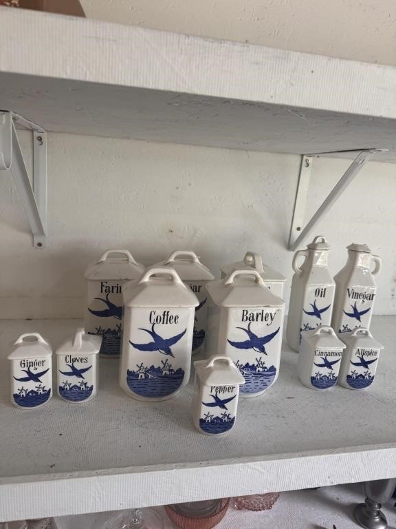 Vintage 24pc Delft German Kitchen Canisters