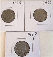 1935, 1937, 1937 D Buffalo Head Nickels