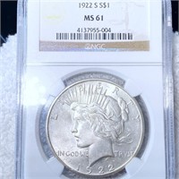 1922-S Silver Peace Dollar NGC - MS61