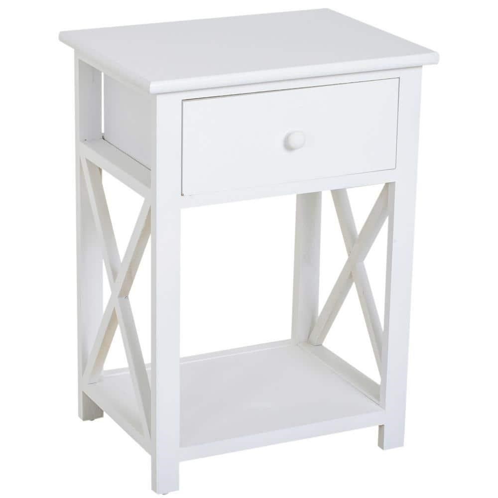 15.5 in. White Rectangular End Table w/Drawer