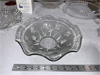 fluted glass serving bowl with iris 11.5"
