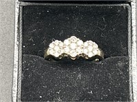 14k 2-Tone Gold w /Diamond Three Flower Ring, Sz 9