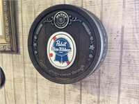 Pabst Blue Ribbon Plastic Barrel Beer Sign 15"