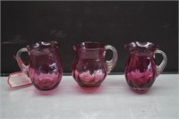 3 Pilgrim Cranberry Glass Mini Pitchers