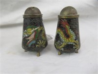 PAIR VINTAGE CLOISONNE DRAGON SALT AND PEPPER SET