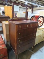 ANTIQUE 6 DRAWER CHEST WITH MIRROR
