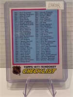 1977/78 OPC Checklist Unmarked ERROR