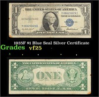 1935F $1 Blue Seal Silver Certificate Grades vf+