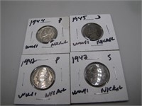 4 Silver WWII Jefferson Nickels