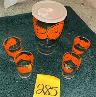 Vintage Orange Juice Carafe & Glasses
