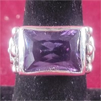 .925 Silver Ring with Purple/Amethyst Stone, sz