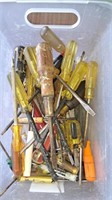 Tote of miscellaneous screwdrivers