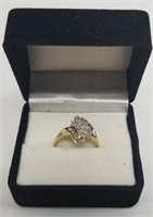 Womens Diamond Cluster with 10K Yellow Gold Ring