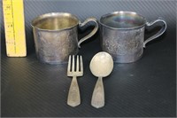 Sterling Silver Child's Cups & Fork/Knife Set