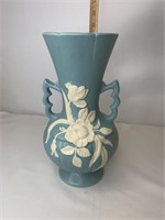 Weller teal floral vase