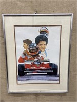Chuck Queener signed Ferrari print approx 16”x20”
