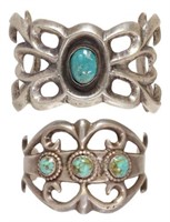 2) NATIVE AMERICAN TURQUOISE SILVER OPENWORK CUFFS