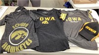 Iowa Hawkeyes shirts and hat left is small other