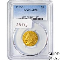1916-S $5 Gold Half Eagle PCGS AU58