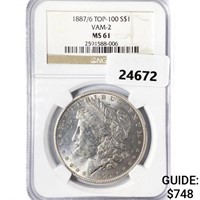 1887/6 Morgan Silver Dollar NGC MS61 VAM-2