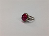 14k white gold Lab cabochon Ruby Ring