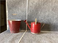 Old Red Watering Can and Bucket