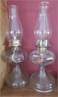 (2) Clear Pattern glass oil lamps