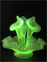 UV Fenton Glass Hobnail 3 Horn Epergne Vase