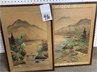 2 ASIAN PAINTINGS ON SILK W/ SOME MOISTURE DAMAGE