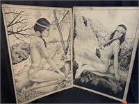 2 UNFRAMED INDIAN MAIDEN PRINTS - 13 X 19 “ EA