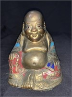 5 “ VINTAGE BRASS BUDDHA W/ PAINTED DETAIL