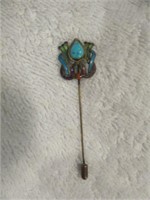 VINTAGE TURQUOISE AND ENAMELED PIN 2.5"