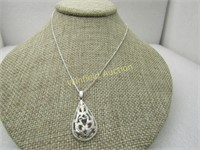 Sterling Silver Diamond Cut Filigree Necklace, 16"