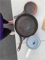 Cast iron skillet and camp pots