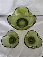 Lot of 3 Green Glass Bowls