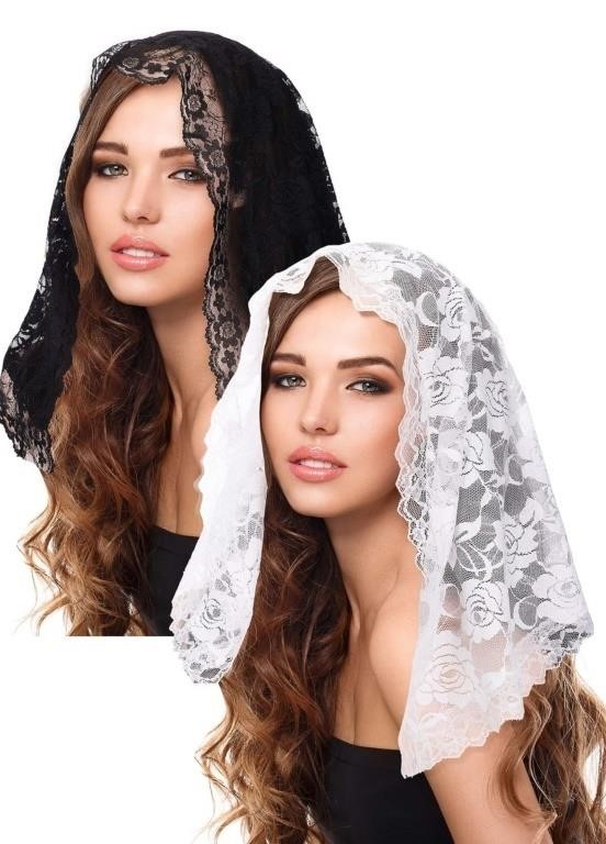 New 2 Pieces Floral Lace Veils Head Covering