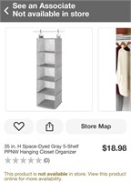 35” Gray 5 Shelf Hanging Closet Organizer