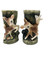 Vintage 1950’s Deer Fawn Bambi Ceramic Vases