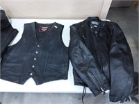 Leater  jacket, chaps, vest, Chaps size L, j