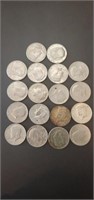 18 - half dollars, some are silver