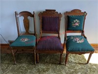 3 Wood Frame Upholstered Chairs