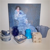 Blue Art Print, Ruffled Edge Vase, Blue Decor